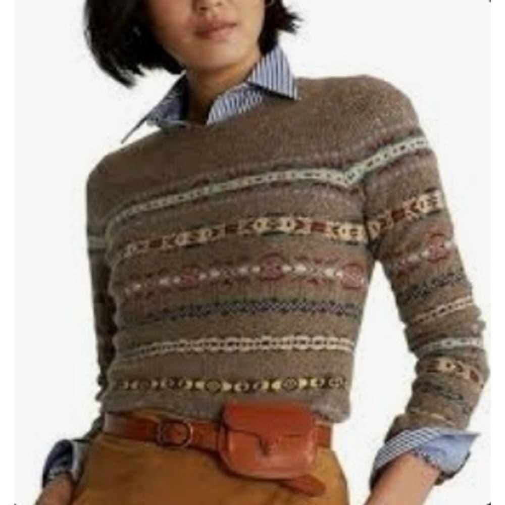 Polo Ralph Lauren Fair Isle Sweater Crochet Knit Southwestern Wool Cashmere M - Picture 3 of 13
